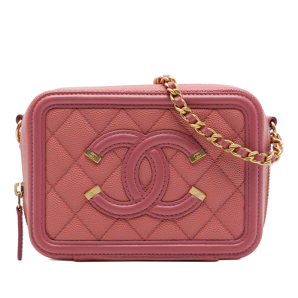 Pre-Loved Chanel Caviar CC Filigree Vanity Clutch with Chain
